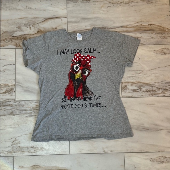 Funny Chicken Graphic Tee | Port & Company Women’s XL | Grey - Picture 1 of 7